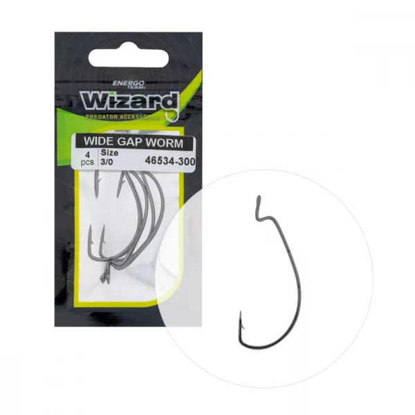 Wizard Wide Gap Worm Eyed Barbed 3/0 Spinning-offset Hook