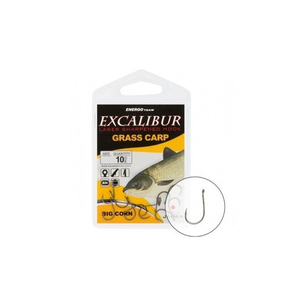 Hook Excalibur Grass Carp Big Corn, Black Nickel, (10 Pcs/Pack), Size 2