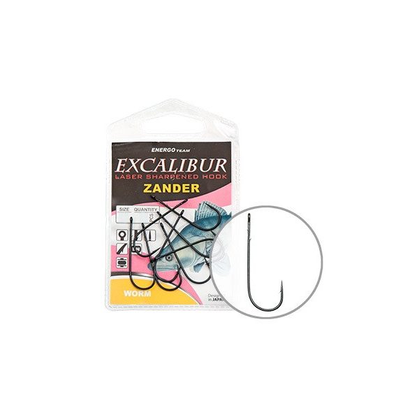 Hook Excalibur Zander Worm, Black, (5 Pcs/Pack), Size 4/0