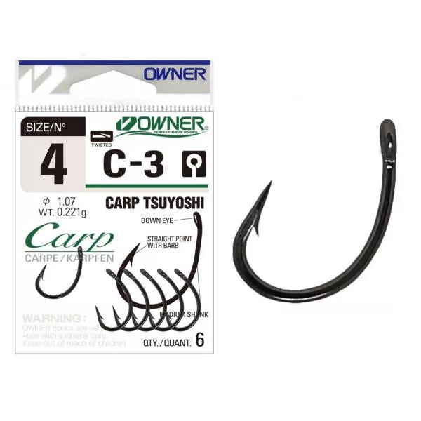 Owner Carp C-3 53263 2 Barbed, Eyed Carp Hook 5pcs