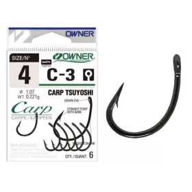 Owner Carp C-3 53263 4 Barbed, Eyed Carp Hook 6pcs