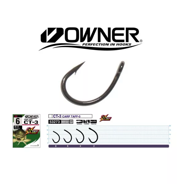 Owner Carp CT-3 53273 2 Barbed, Eyed Boilie Hook 6pcs
