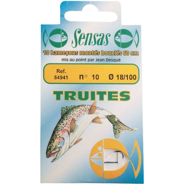 Sensas Trout Strong Blue 60cm 0,16mm 12 Monofilament Pre-tied Hook 10pcs