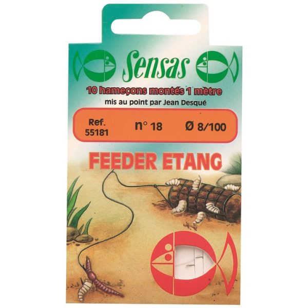 Sensas Feeder Etang 100cm 0,1mm 18 Monofilament Pre-tied Hook 10pcs