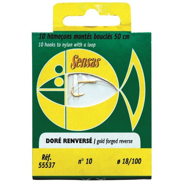 Sensas Gilt Reversed 50cm 0,1mm 18 Monofilament Pre-tied Hook 10pcs