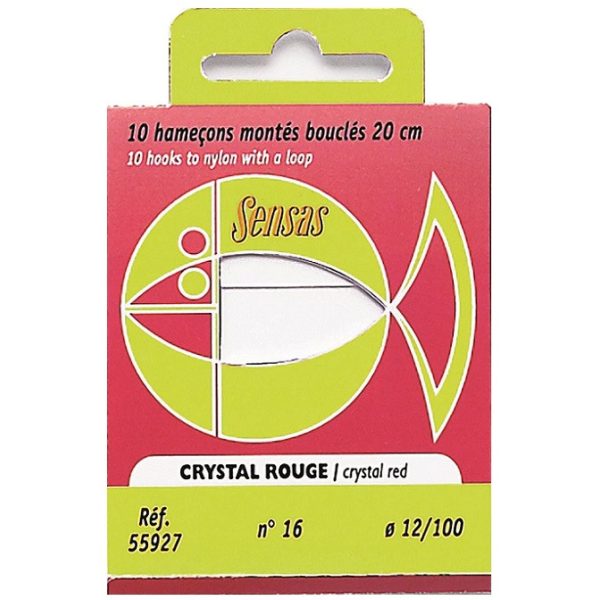 Sensas Crystal Red 20cm 0,12mm 16 Monofilament Pre-Hooked Hook 10pcs