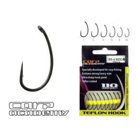   Carp Academy Teflon Hook XS-4 Black 1 10 pcs/pack Eyed Barbed Boilie hook
