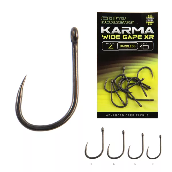 Carp Academy Karma Wide Gape XR 8 Eyed, Barbless Hook 10pcs