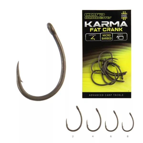Carp Academy Karma Fat Crank 2 Eyed, Barbed Hook 10pcs