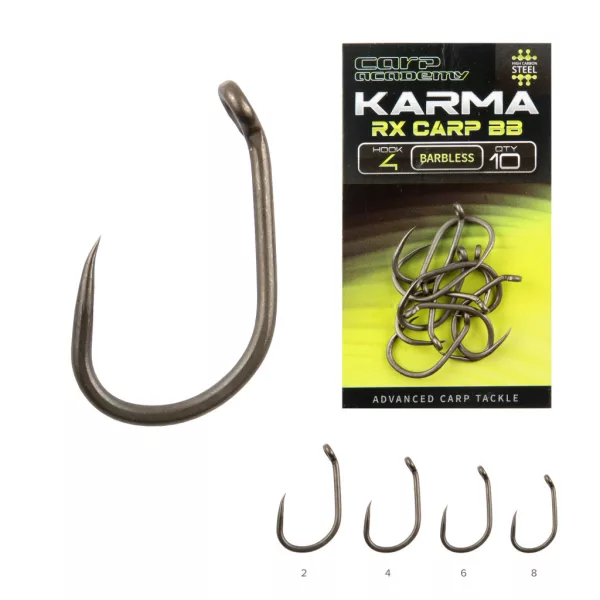 Carp Academy Karma RX Carp 4 Eyed, Barbless Boilie Hook 10pcs