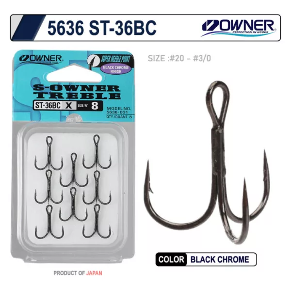 Owner 5636 1X 12 Treble Hook 8pcs