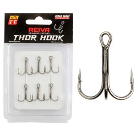   Reiva Treble Hook TR-19 Black 8 6pcs/pack Eyed Barbed Predator fish hook