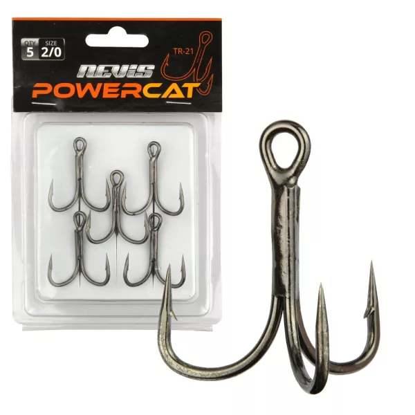 Nevis Powercat Treble Hook TR-21 Black 2/0 5pcs/pack Eyed Barbed Predator hook