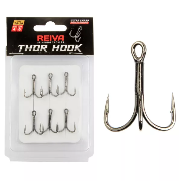 Reiva Treble Hook TR-20 Black 4 6pcs/pack Eyed Barbed Predator fish hook