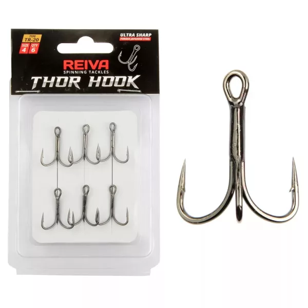 Reiva Treble Hook TR-20 Black 6 6pcs/pack Eyed Barbed Predator fish hook