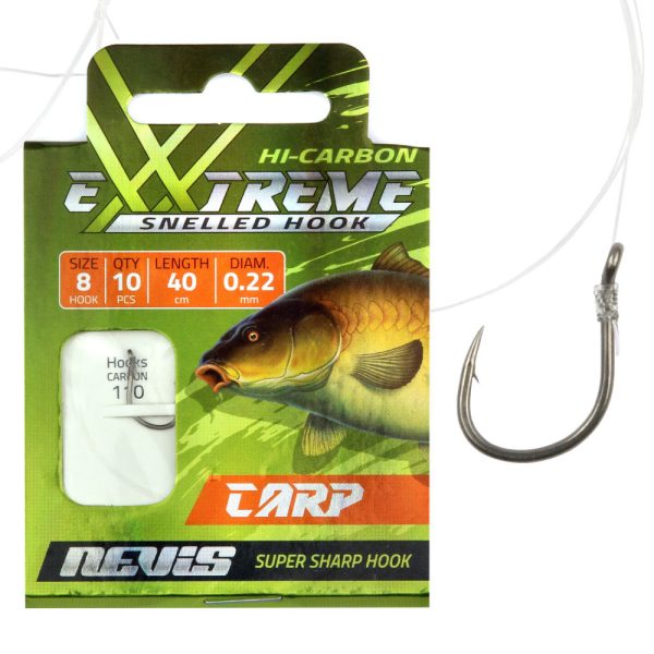 Nevis 4 Barbed, Eyed 40cm 0.25mm Monofilament Pre-tied Carp Hook 10pcs