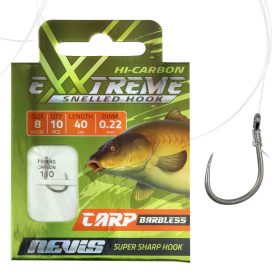   Nevis 12 Barbless, Eyed 40cm 0.20mm Monofilament Pre-tied Carp Hook 10pcs