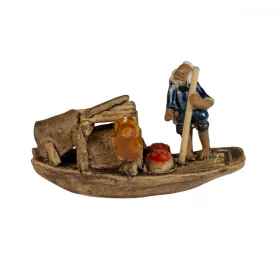 Ceramic Figure Small Standing Fisherman in a Boat