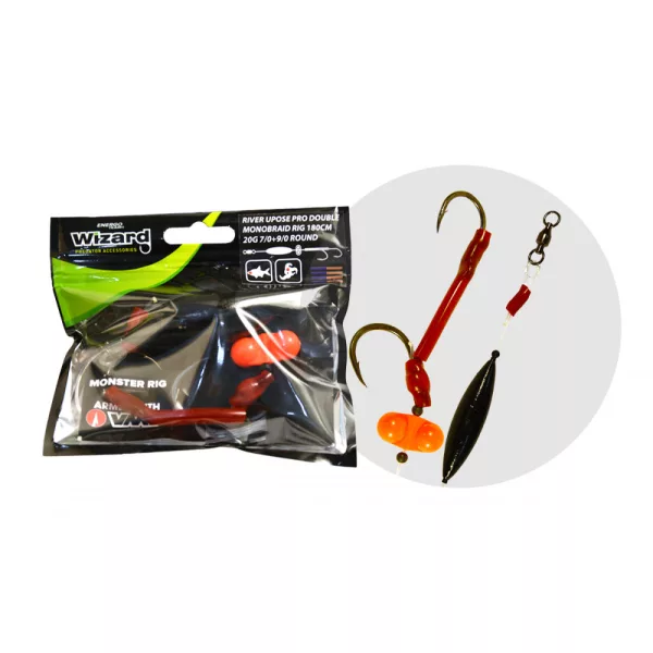 Wizard Monster River Upose Pro Double Monobraid Rig 7/0+9/0 20gr Round Catfish Leader