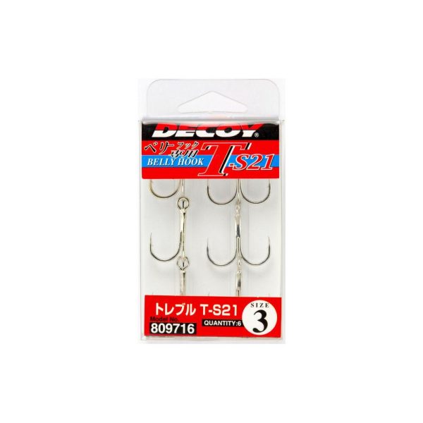 Decoy T-S21 Belly Hook #4 Eyed Barbed Treble Hook 6pcs