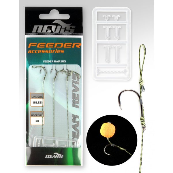 Nevis Feeder braided leader Black 6 3pcs/pack Eyed Barbed Monofilament pre-tied hook