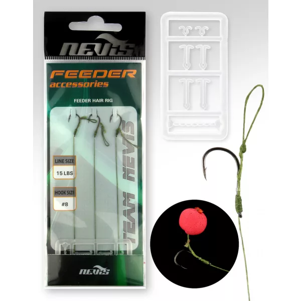 Nevis Feeder braided leader Black 8, with swivel 3pcs/pack Eyed Barbed Feeder hook