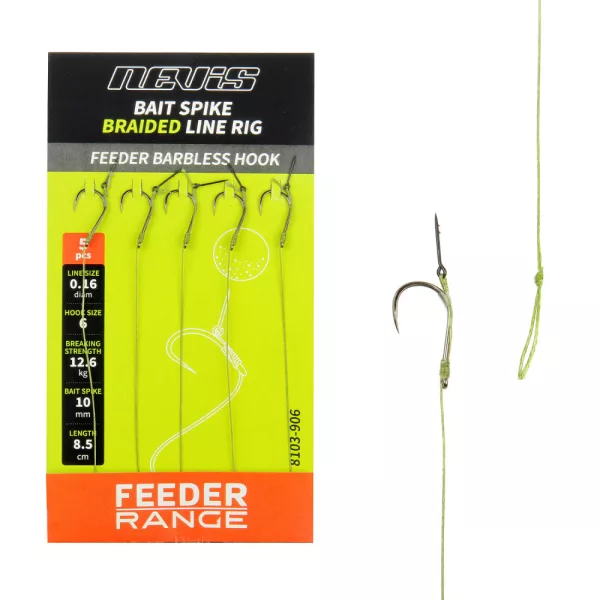 Nevis Feeder leader with bait spike Black 8 5pcs/pack Eyed Barbless Feeder hook