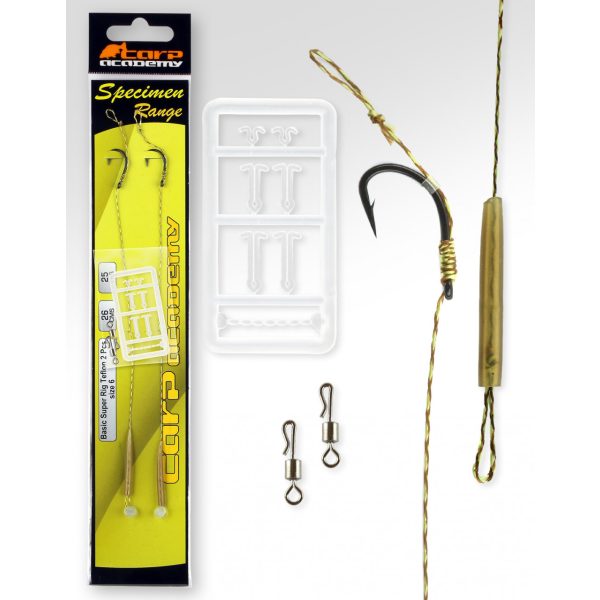 Carp Academy Basic Super Rig Teflon Black 4 2pcs/pack Ear Beard Braided Pre-rigged Hook