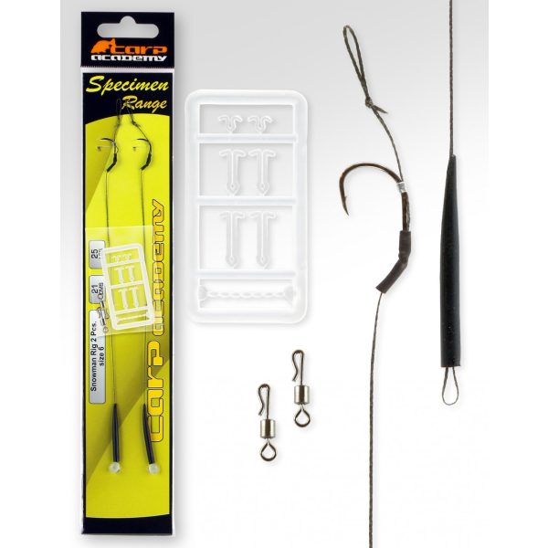 Carp Academy Snowmen Rig Black 6 2pcs/pack Ear Bearded Braided Pre-rigged Hook