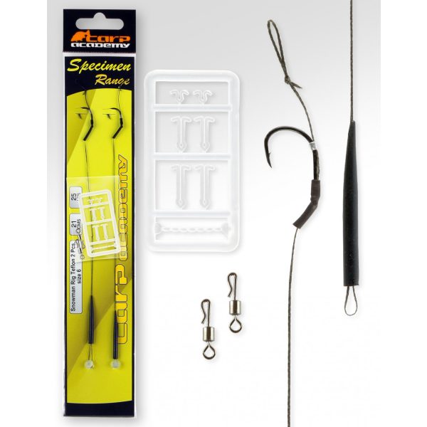 Carp Academy Snowmen Rig Teflon Black 2 2pcs/pack Ear Bearded Braided Pre-rigged Hook