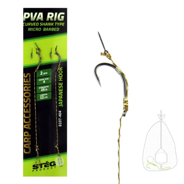 Stég PVA Leader with hook spike Black 4 2pcs/pack Eyed Barbed Boilie hook