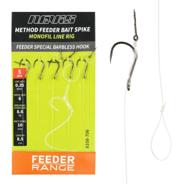 Nevis 8 Feeder Monofilament Leader with Eyed, Barbless Hook 5pcs