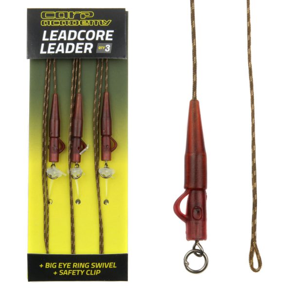 Carp Academy Pre-Tied Leadcore Rig with Large Eye Swivel and Lead Clip 3pcs