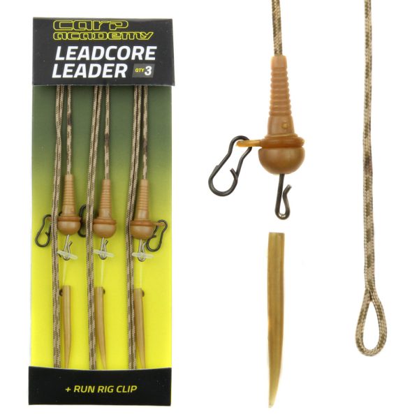 Carp Academy Pre-Tied Leadcore Rig Run Rig with Lead Clip Mounted 3pcs
