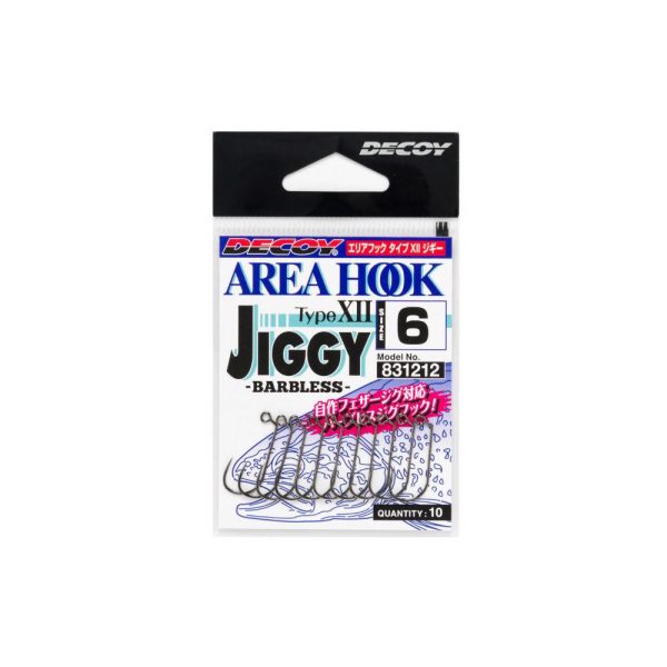 Decoy Area Jiggy Type XII AH-12 #6 Barbless Eyed Single Predator Fishing Hook 12pcs