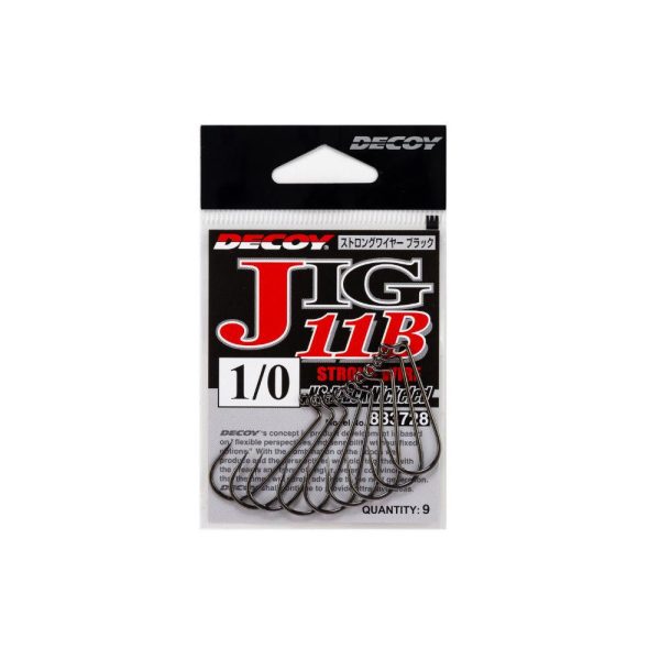 Decoy Jig11B Strong Wire Black #2/0 Eyed Barbed Single Jig Hook 8pcs