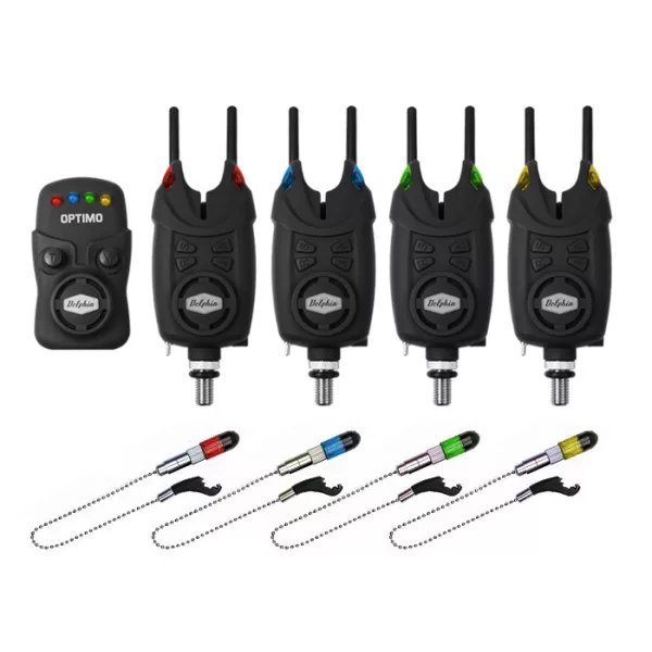 Delphin OPTIMO 9V Bite Alarm Set 4+1 + CSW II Swinger + Snag