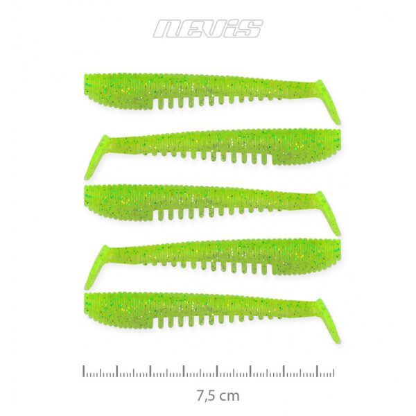 Nevis Impulse Shad 7,5cm 3,05gr 5pcs Fluo Green Flitter X2 Plastic bait