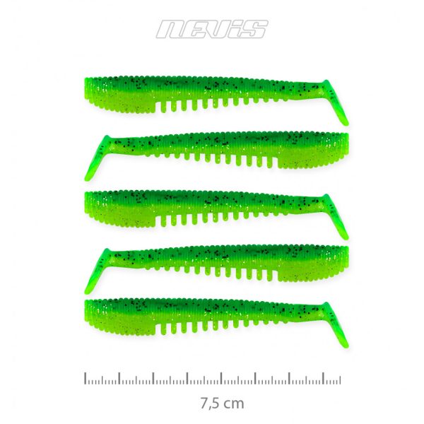 Nevis Impulse Shad 7,5cm 3,05gr 5pcs/cs Green Flitter Plastic bait