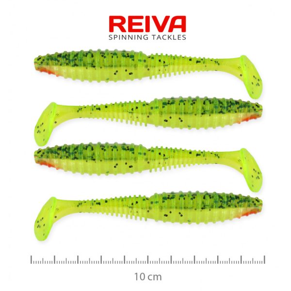 Reiva Zander Power Shad 10cm 7,05gr 4db/cs (Green-Orange Flitter) Plastic bait