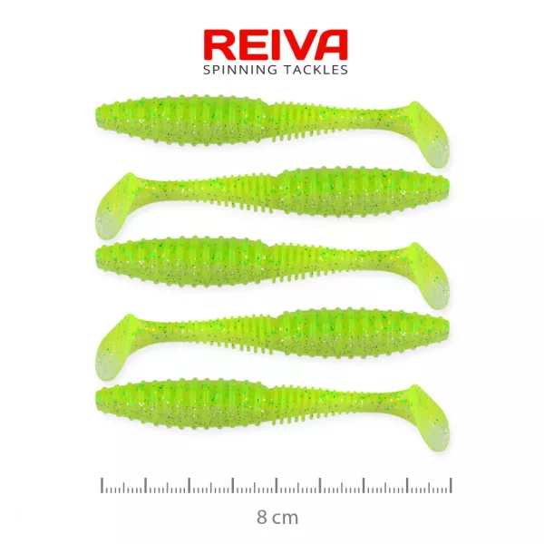 Reiva Zander Power Shad 8cm 3.18gr 5pcs/pack (Fluo Green Glitter I.) Plastic lure