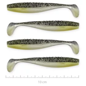   Reiva Flat Minnow Shad 10cm 4pcs/pack (Black-Silver Flitter) rubber fish