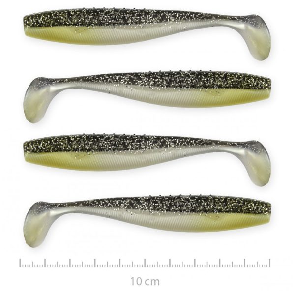 Reiva Flat Minnow Shad 10cm 4pcs/cs (Black-Silver Sequins) rubber fish