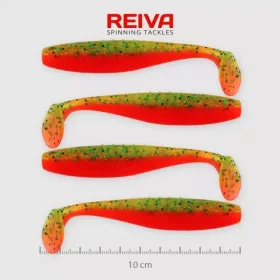   Reiva Flat Minnow Shad 10cm 4pcs/pack (Green-Orange Flitter) soft bait