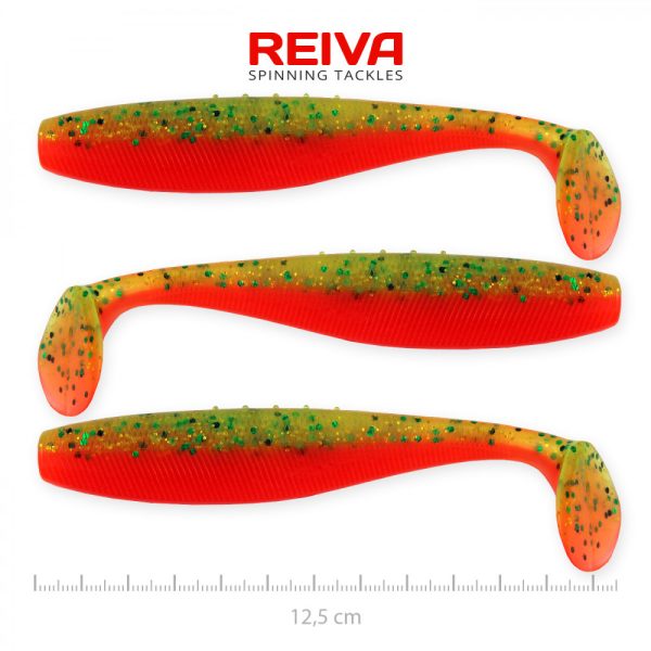 Reiva Flat Minnow shad 12,5cm 3db/cs (Green-Orange Flitter) Plastic bait