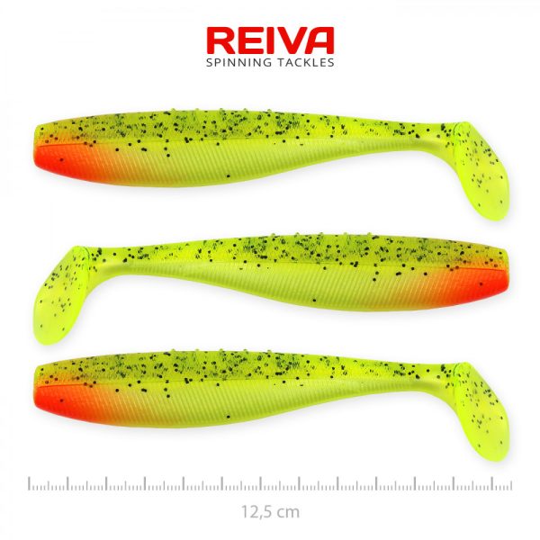 Reiva Flat Minnow shad 12,5cm 3db/cs (Green-Red Flitter) Plastic bait