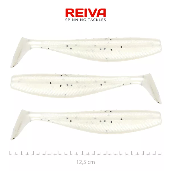 Reiva Flat Minnow Shad 12.5cm Pearl Dot Plastic Bait 3pcs