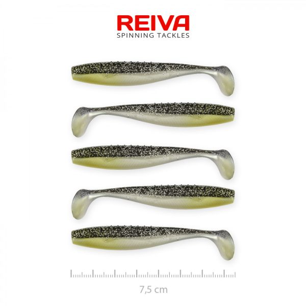 Reiva Flat Minnow shad 7,5cm 5db/cs (Black-Silver Flitter) Plastic bait