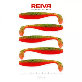   Reiva Flat Minnow shad 7.5cm 5pcs/pack (Green-Orange Glitter) Plastic lure