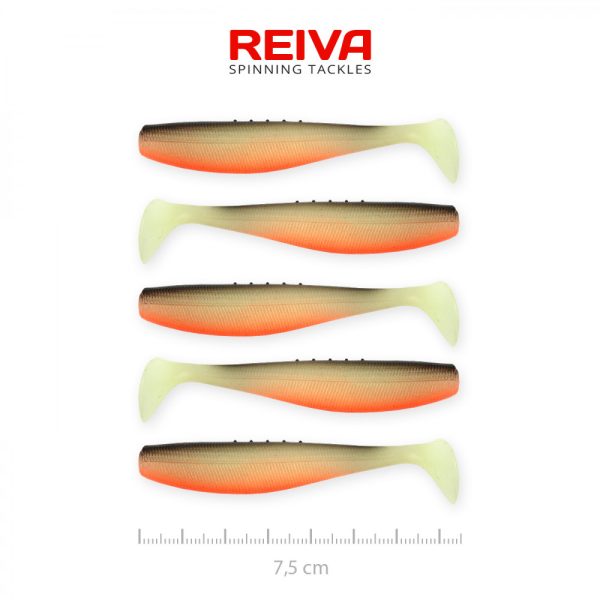 Reiva Flat Minnow shad 7,5cm 5db/cs (Black-White-Orange) Plastic bait